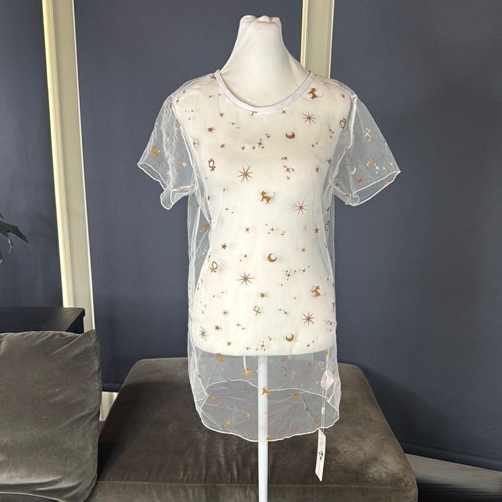 Women's Sheer Star and Moon Lightweight Swimwear Coverup Size S NWT